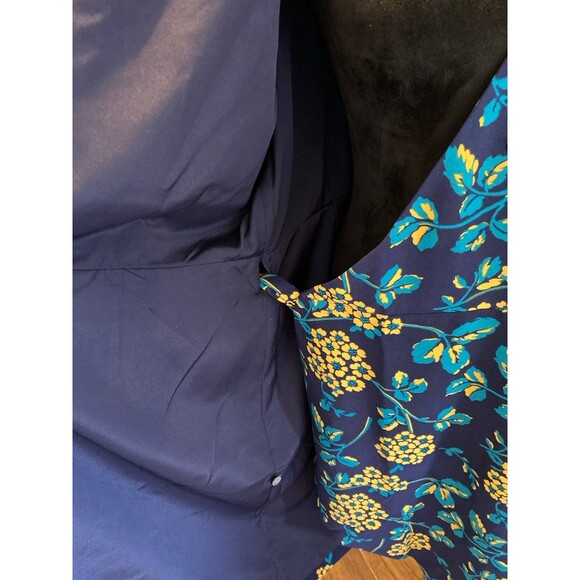 J. Crew Navy Blue Gold Floral Wrap Dress Plus Size 16 in 365 Crepe Fabric J.Crew - Picture 7 of 11